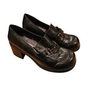 Lower East Side Shoes Womens 8 Black Chunky Heel Y2K 90’s Pumps Loafers Clog